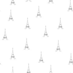 Eiffel Tower seamless pattern. Paris background. Outline Monochrome black and white minimal illustration. Hand drawn Eiffel Tower.