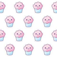 pattern of delicious cupcakes kawaii style