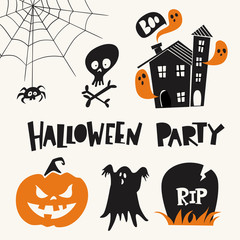 Halloween design elements with cute cartoon elements an dtext