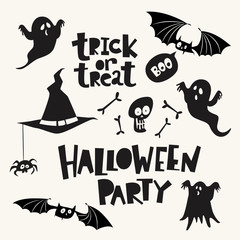 Halloween design elements with cute cartoon elements an dtext