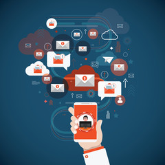 Email mobile phone notifications vector illustration, 