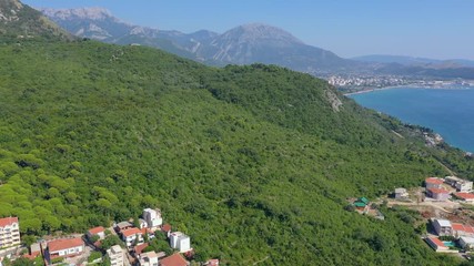 Aerial shot of a village located on the mountain