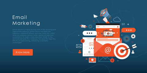 Concept of e-mail marketing on blue background.