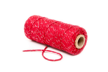 spool of twine red with silver shimmer