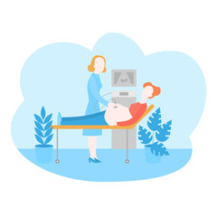 Pregnancy examination. Pregnant woman ultrasound, healthcare and maternity diagnostic. Gynecologist doctor monitoring patient belly in clinic