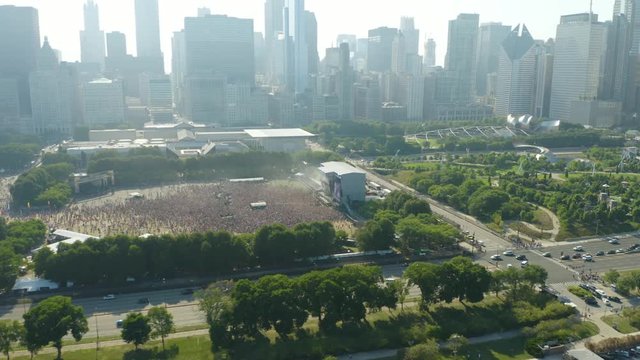 Aerial Pullback from Lollapalooza Crowds - Commercial Use