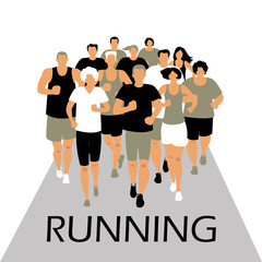Fototapeta premium Running marathon, people run, colorful poster. Vector illustration