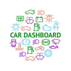 Car Dashboard Signs Thin Line Round Design Template Ad. Vector