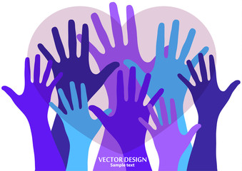 Raised hands aspiring to the heart on a white background.The concept of charity, volunteering, love, kindness.