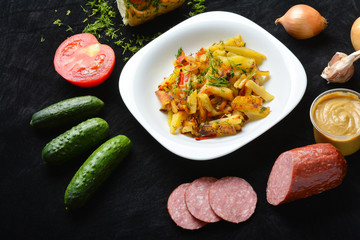 Fried Potato Plate and Food Ingredients