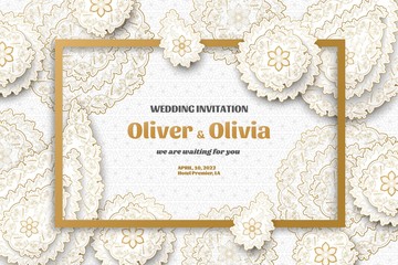 Set of wedding invitation templates with floral paisley and mandala. Flower and leaves patterns. Golden ornaments. Vector illustration.