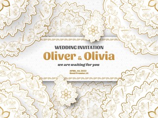Set of wedding invitation templates with floral paisley and mandala. Flower and leaves patterns. Golden ornaments. Vector illustration.