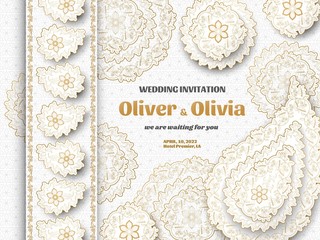 Set of wedding invitation templates with floral paisley and mandala. Flower and leaves patterns. Golden ornaments. Vector illustration.