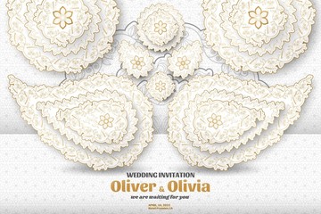 Set of wedding invitation templates with floral paisley and mandala. Flower and leaves patterns. Golden ornaments. Vector illustration.