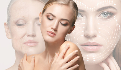 Beautiful female face isolated on white background. Concept of bodycare, cosmetics, skincare and...