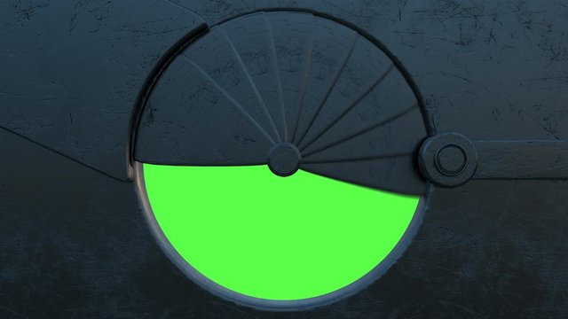3d animation of opening the iron rusty hatchway with green screen.