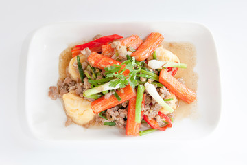 Fried tofu, minced pork