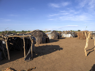 Fototapeta na wymiar Poor huts in Dassanech village, Omo river, Ethiopia