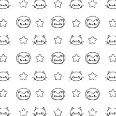 pattern of heads cute lions with cats and stars kawaii style