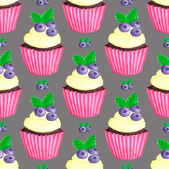 with blueberry cupcake pattern. Nice dessert print