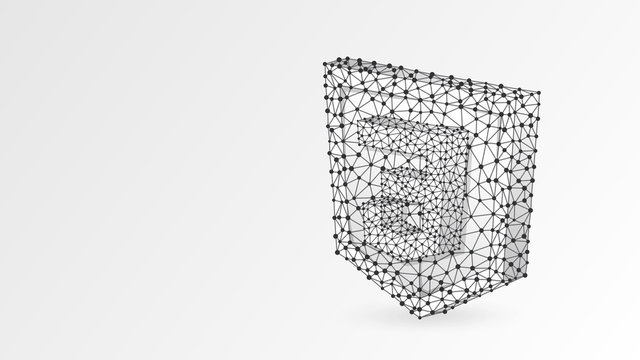 Cascading Style Sheets coding language css sign. Device, programming, developing concept. Abstract, digital, wireframe, low poly mesh, Raster white neon 3d illustration Triangle, line dot