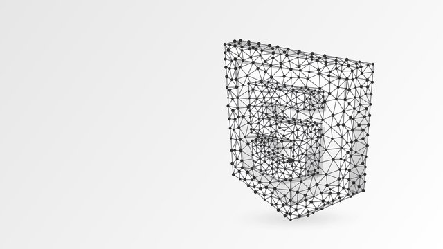 Hypertext Markup Language, html coding sign. Device, programming, developing concept. Abstract, digital, wireframe, low poly mesh, Raster white origami 3d illustration. Triangle line dot