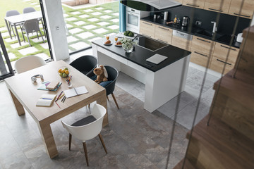 Stylish modern kitchen in the house stock photo