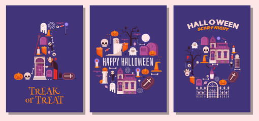 Naklejka premium Happy Halloween Night Cards and Invitation Templates
