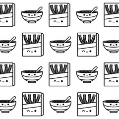 pattern of boxes and dishes with cereal kawaii style