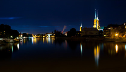 View of the historic part of Wroclaw at night.