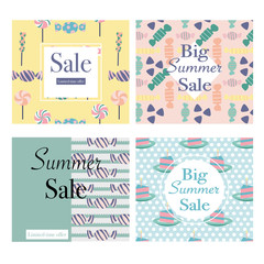 Set of 4 summer sale banners with colorful candies.Vector elements. Creative template