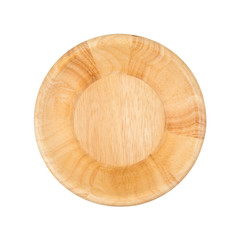 Empty Wooden Bowl , Top view , isolated on white
