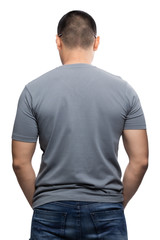 Grey on asian model for v-neck tshirt blank mockup template