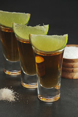 Shots with tequila with salt and lime