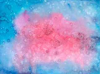 Abstract blue-pink background painted with watercolor