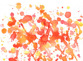Abstract background with orange splashes painted in watercolor