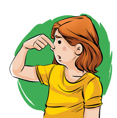 girl holding her nose