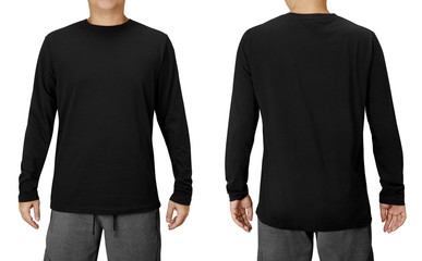 Black Long Sleeved Shirt Design Template isolated on white with clipping path