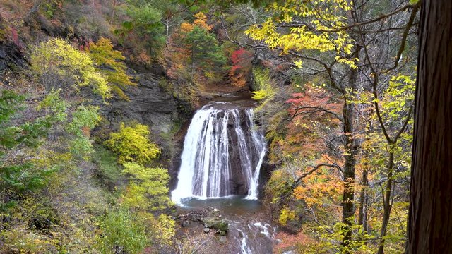 Waterfall in Yokoya gorge in Chino, Nagano during autumn