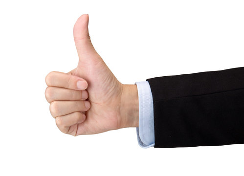 Businessman hand with thumb up isolated on white with clipping path