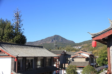 Shuhe Old Town with Jade Dragon Snow Mountain in the Background, Yunnan Province, China