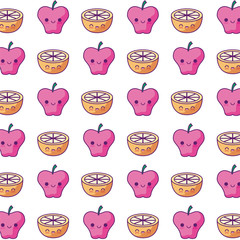 pattern of apples with sliced oranges kawaii style