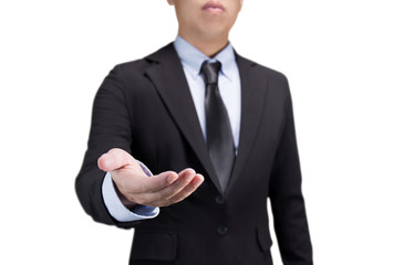 Businessman open hand isolated on white