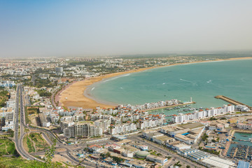 Agadir, panoramic view from the Agadir Kasbah or Agadir Fortress in Morocco