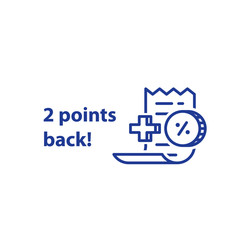Shopping loyalty program, bonus for purchase, earn points, till slip and coin, line icon