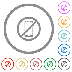 Smartphone not allowed flat icons with outlines