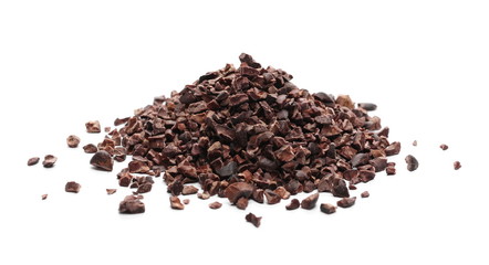 Chopped cocoa pile isolated on white background