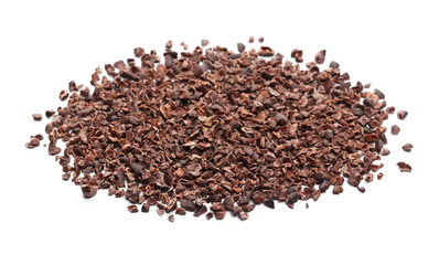 Chopped cocoa pile isolated on white background