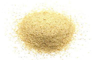 Wheat germ pile isolated on white background, top view