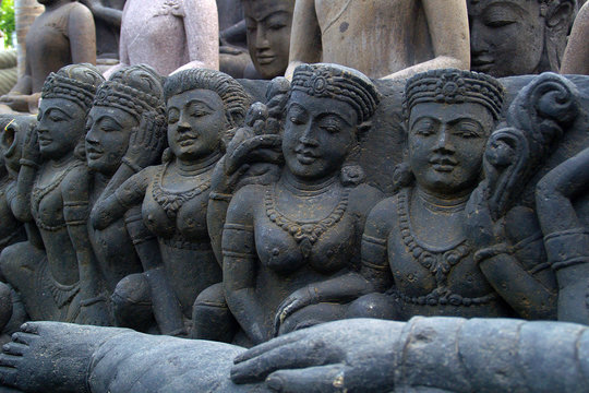 Heads of statue of buddha in asian temple